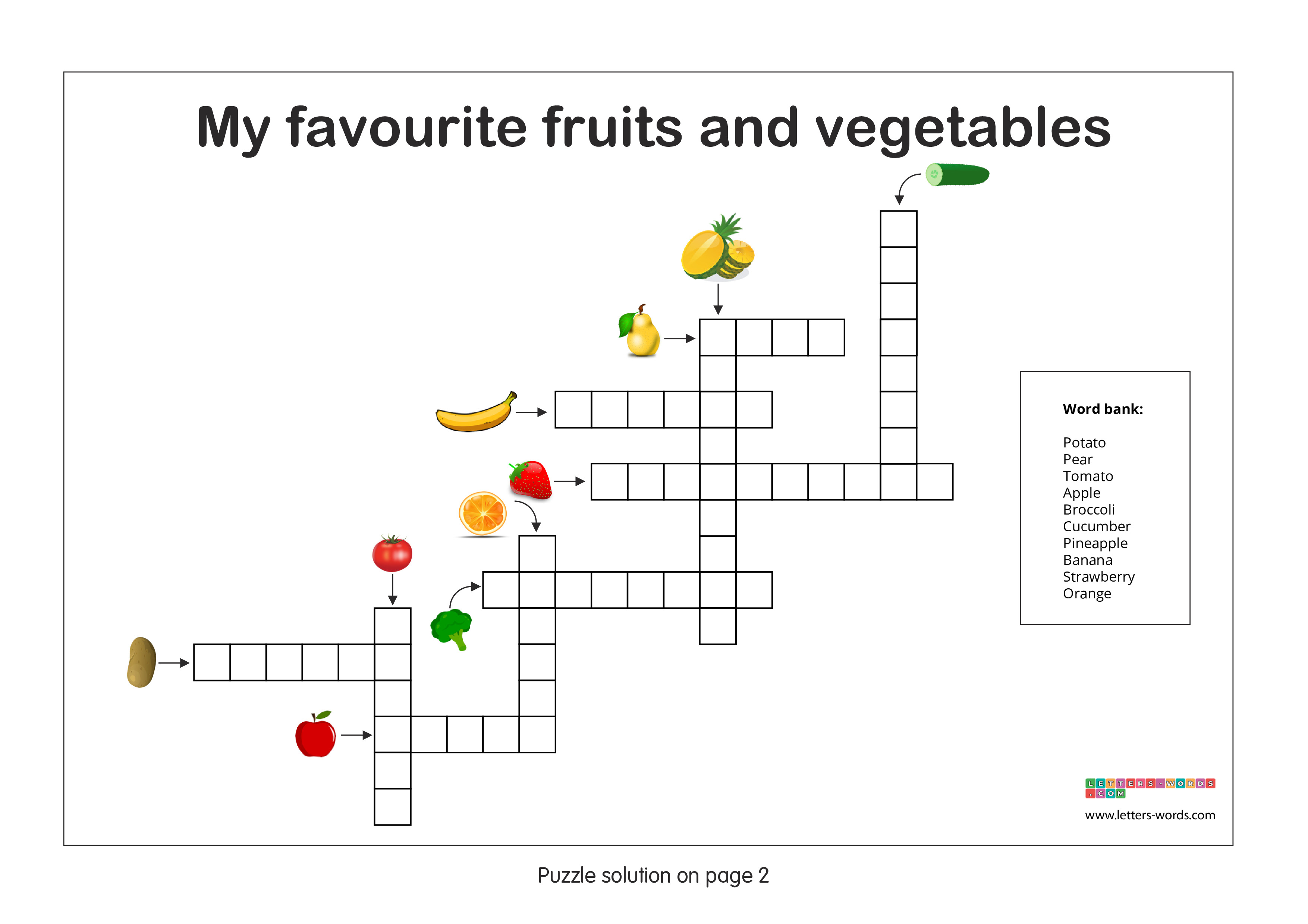 Kindergarten Crossword Puzzle - My favourite fruits and vegetables