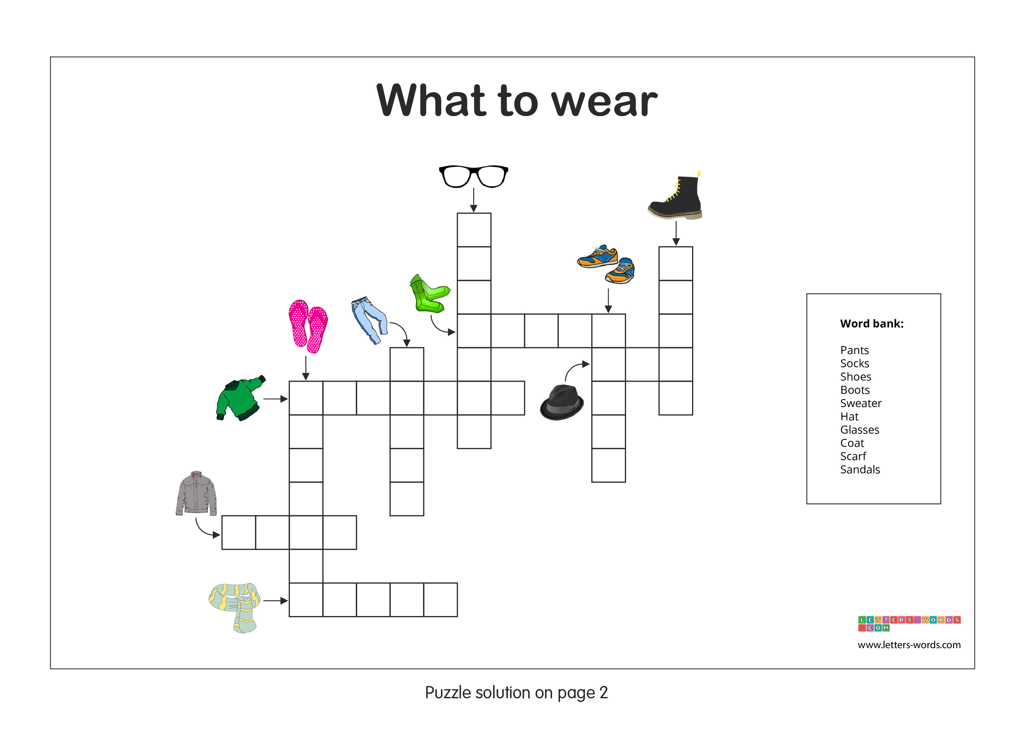 Kindergarten Crossword Puzzle - What to wear