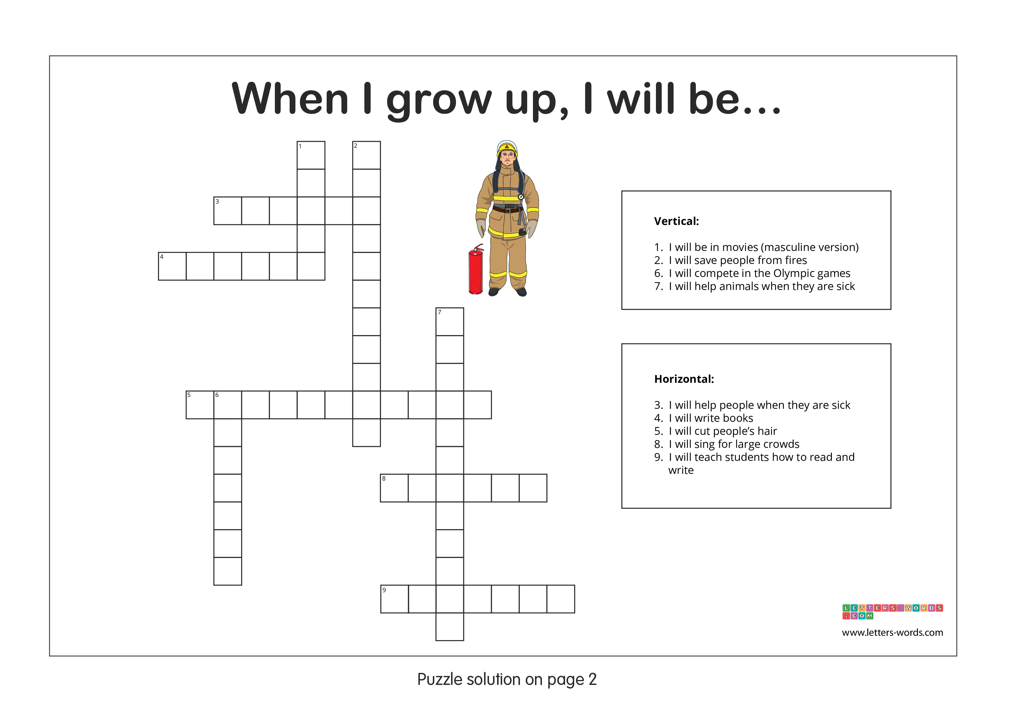 Elementary School Students Crossword Puzzle - When i grow up, i will be...