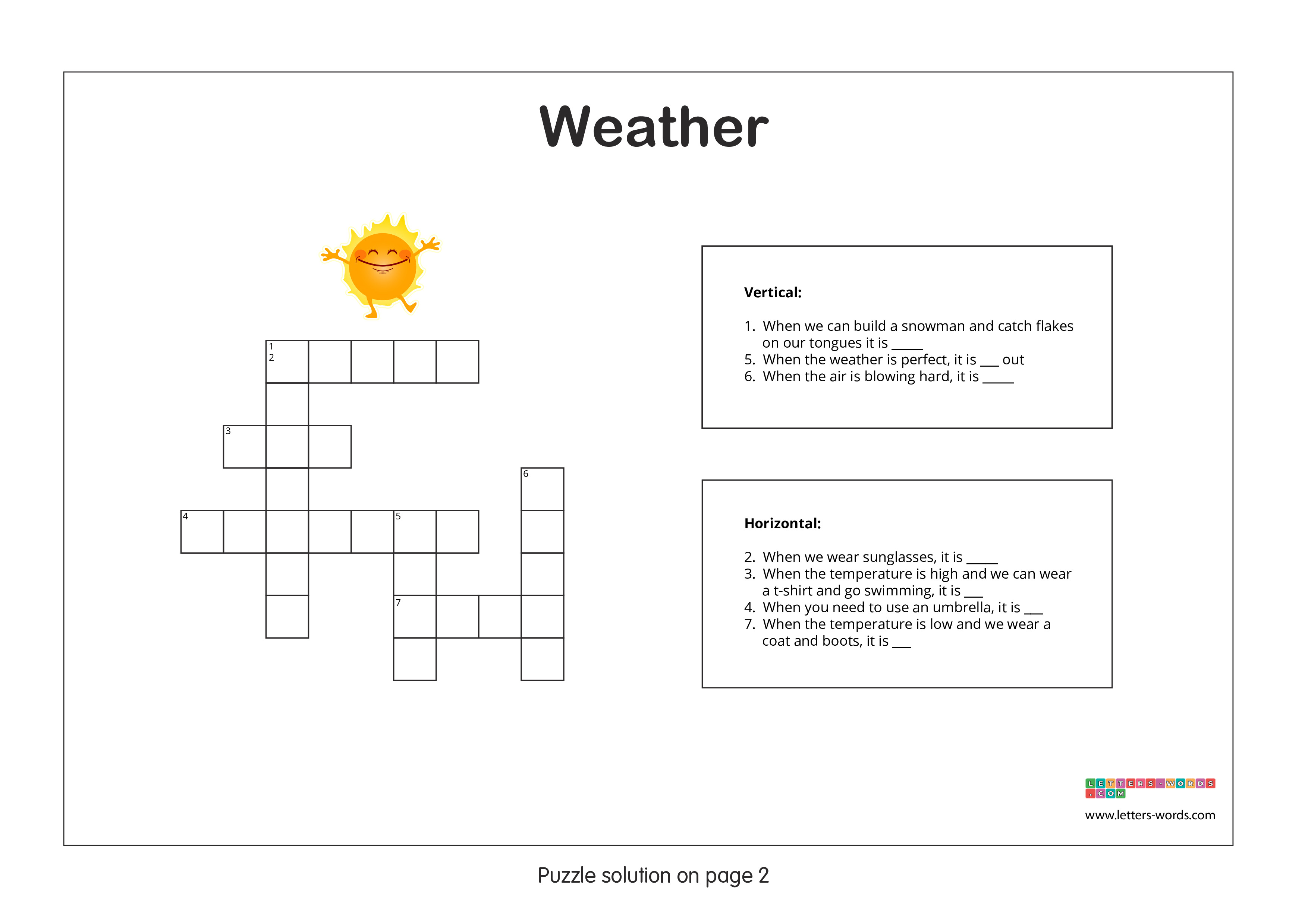 Elementary School Students Crossword Puzzle - Weather