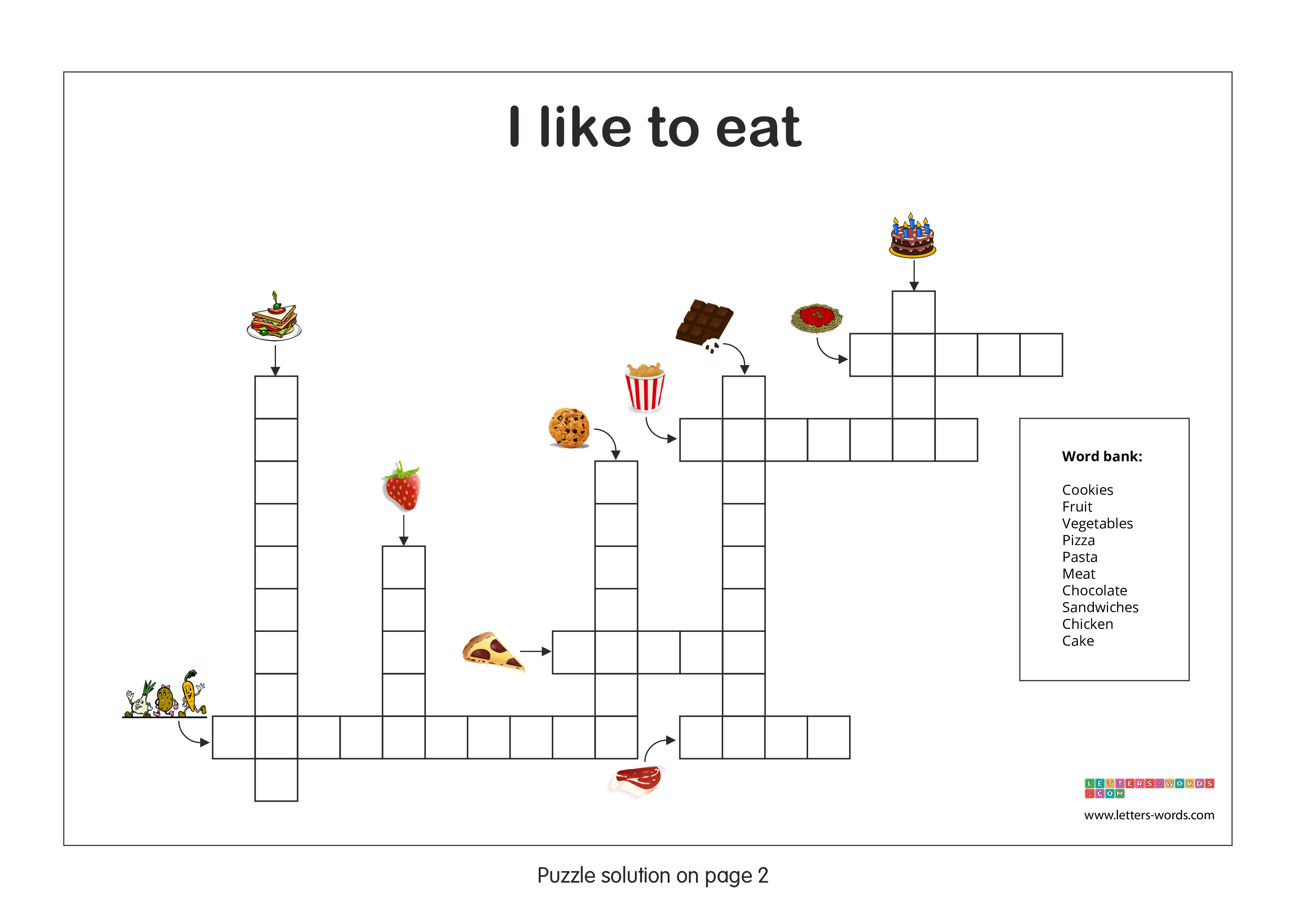 Kindergarten Crossword Puzzle - I like to eat