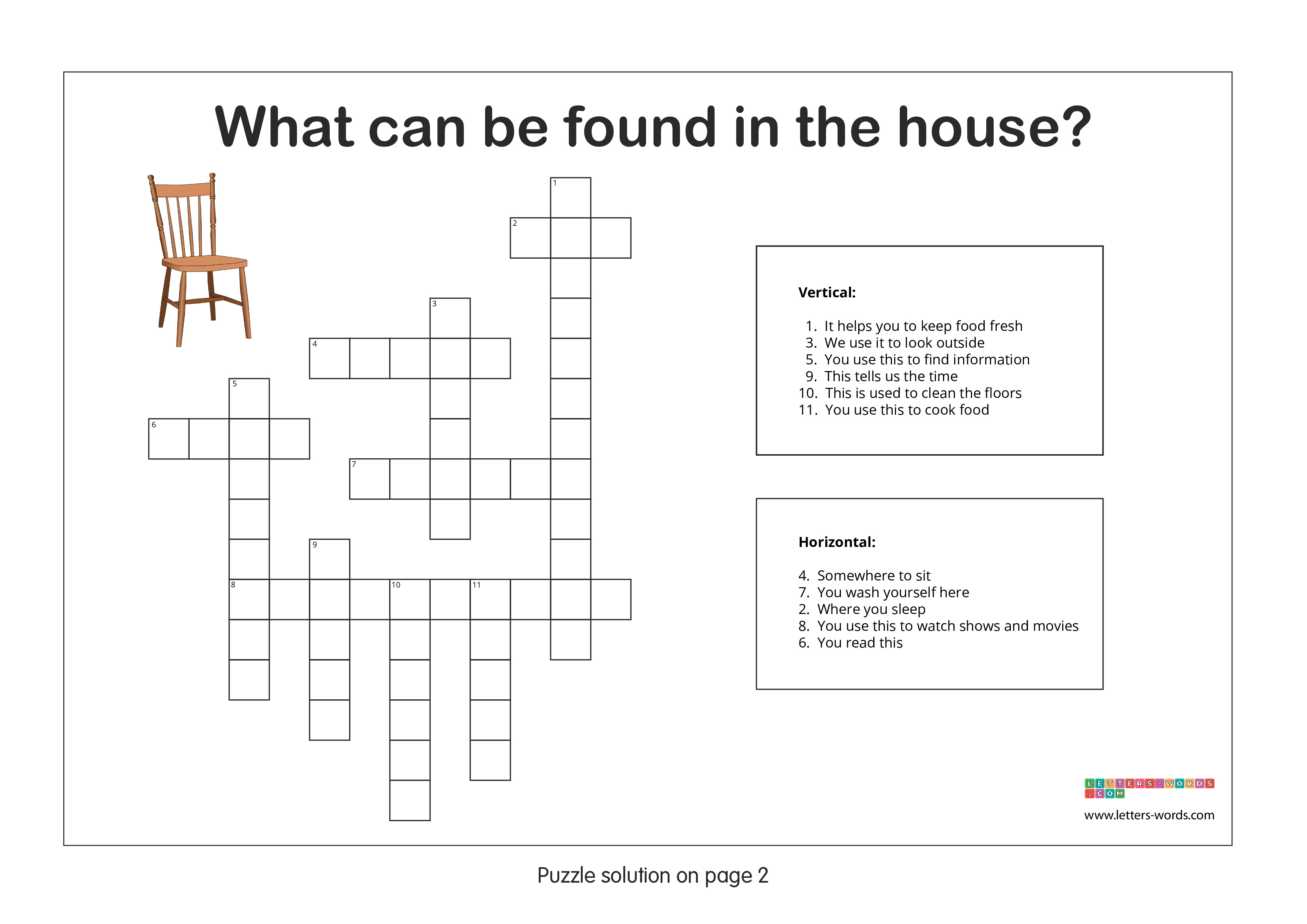 Elementary School Students Crossword Puzzle - What can be found in the house?