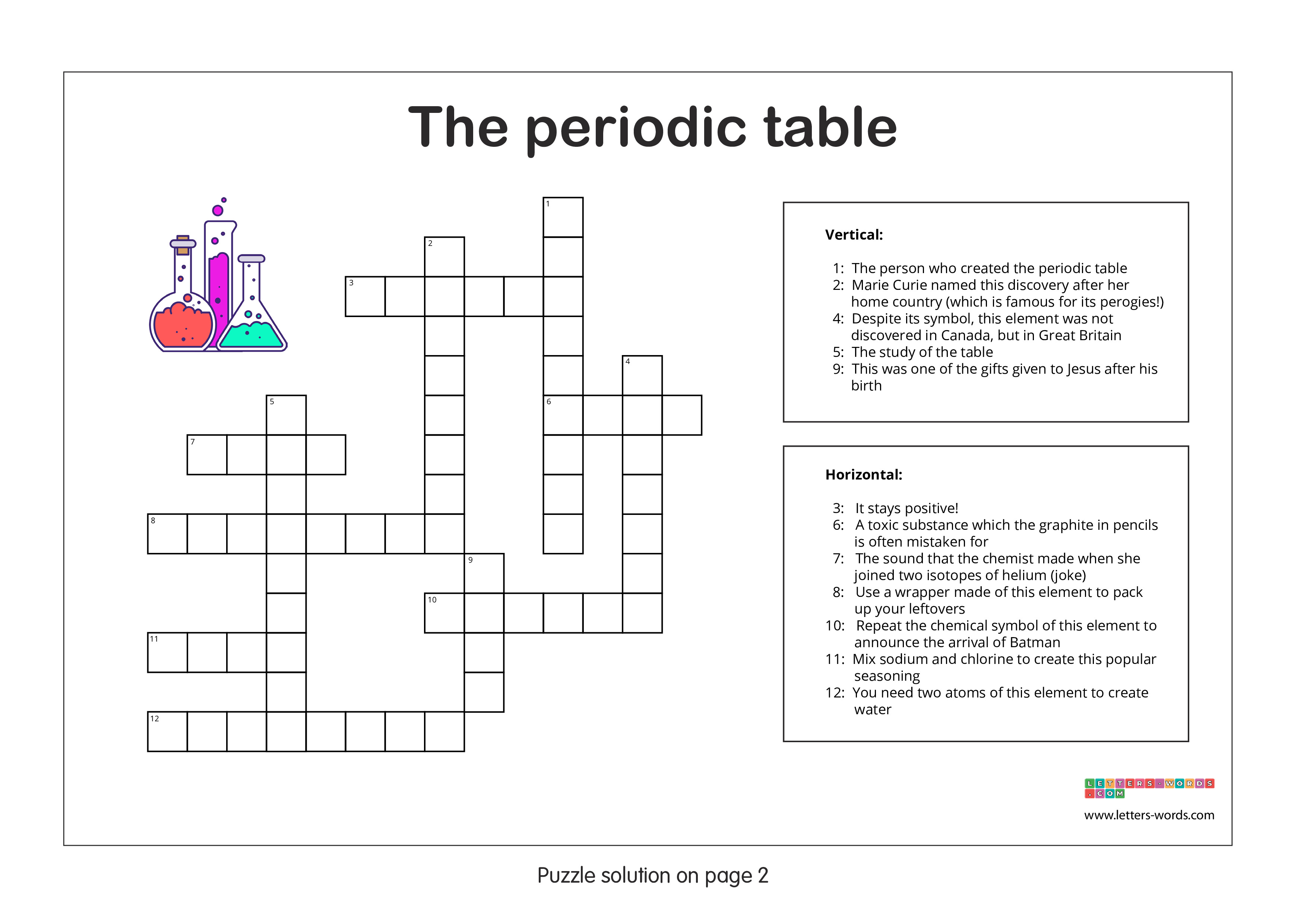 Crossword puzzles for children aged 12+ - The periodic table