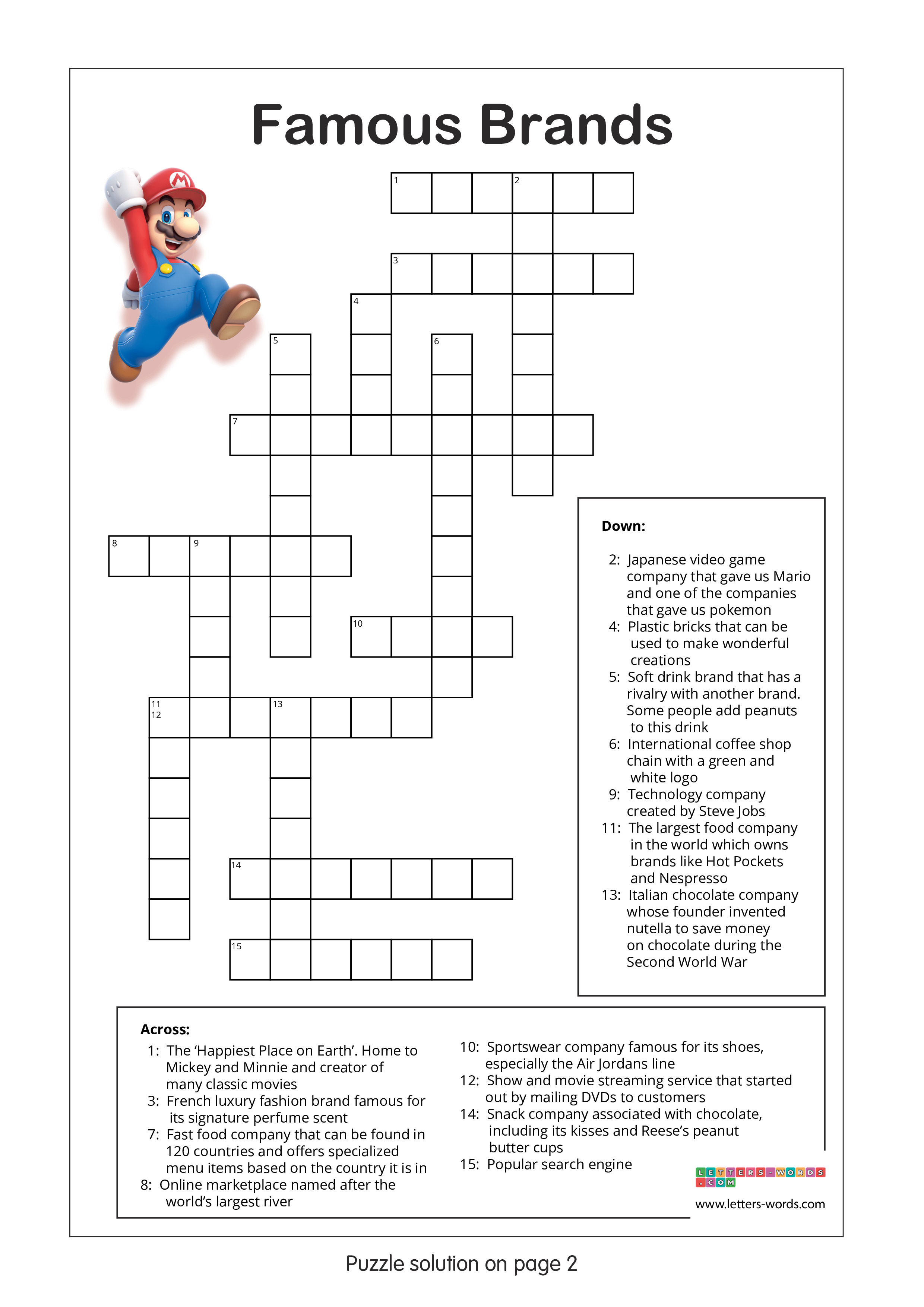Crossword puzzles for children aged 10+ - Famous Brands