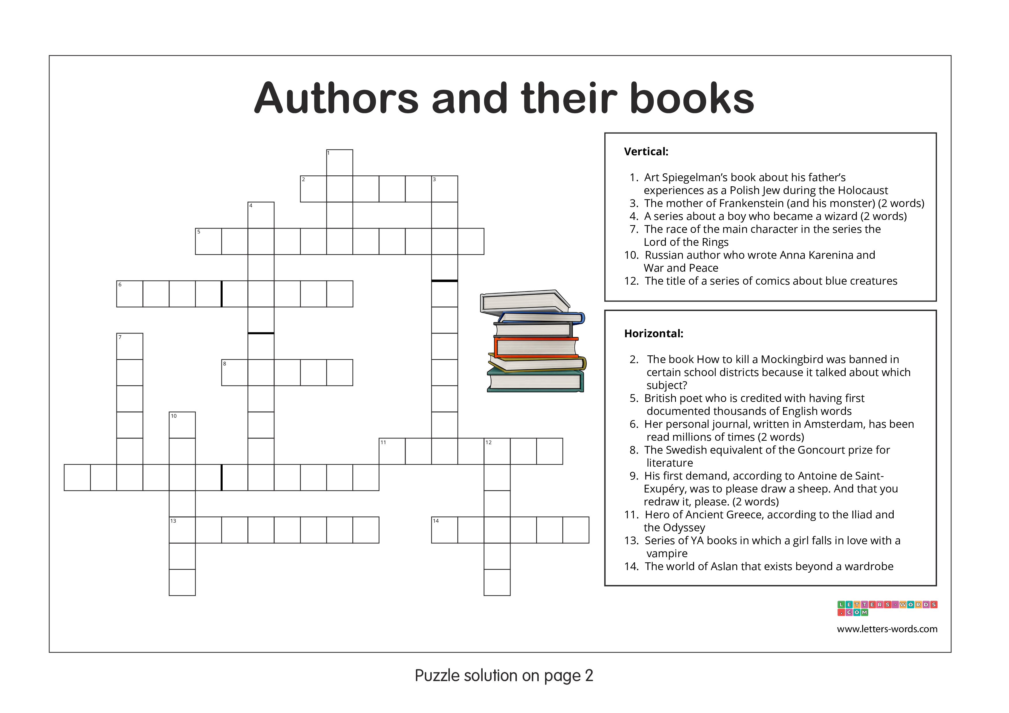 Crossword puzzles for children aged 12+ - Authors and their Books