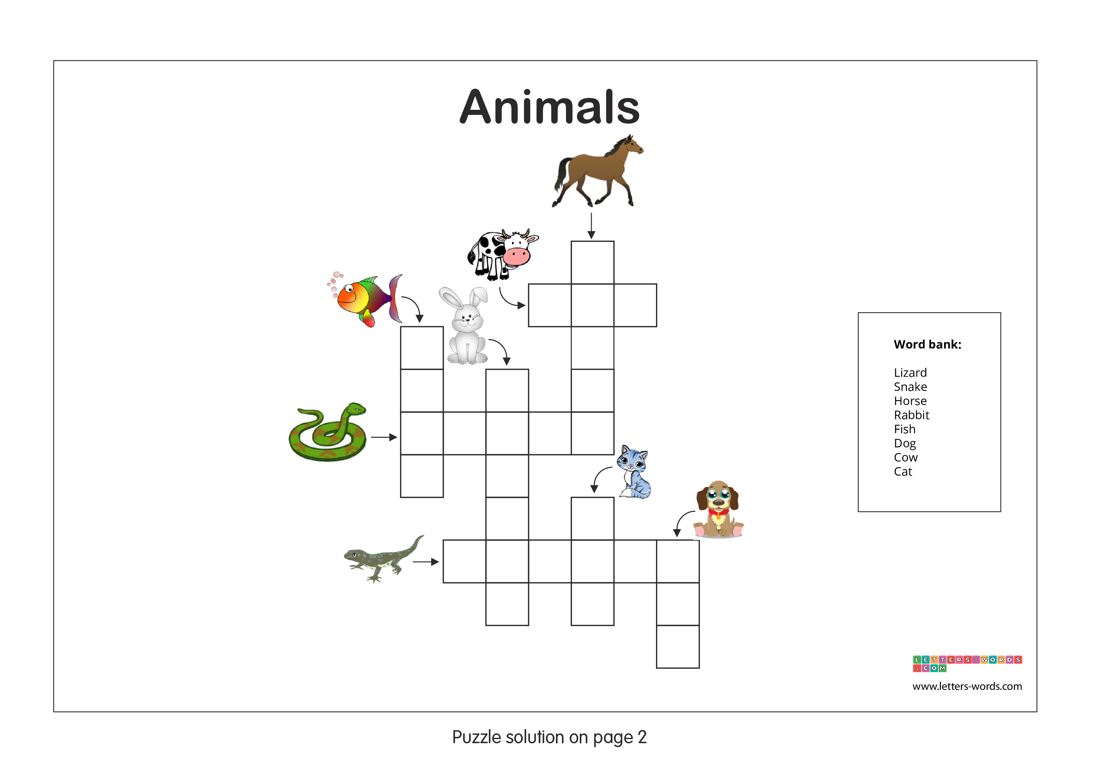 Kindergarten Crossword Puzzle - Animals